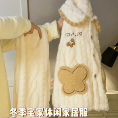 甜美睡衣女秋冬季珊瑚绒加厚保暖开衫2025年新款网红风家居服套装