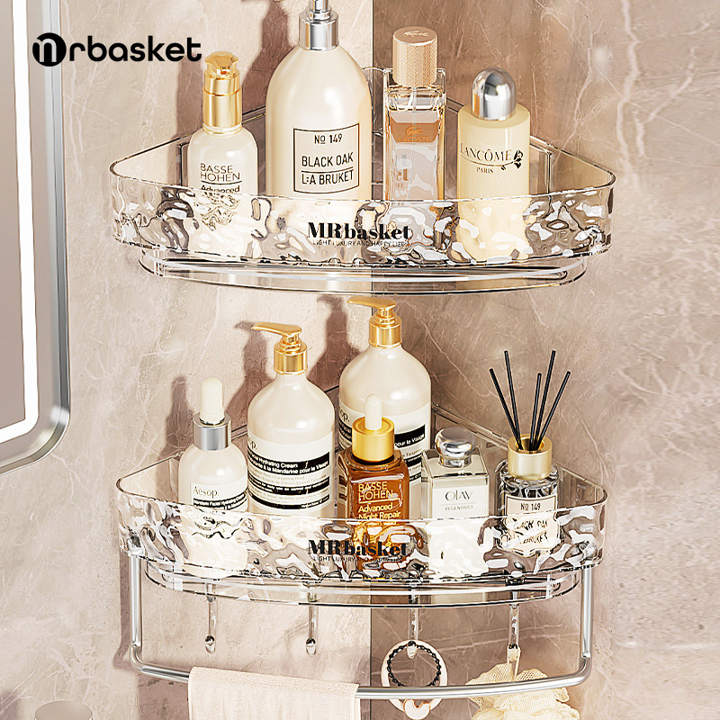 Estante de almacenamiento de triángulo de inodoro Estante de baño sin perforaciones Estante de almacenamiento de esquina de trípode montado en la pared