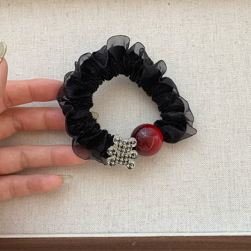 Pequín de alta elasticidad, perlas rojas, anillo de pelo de intestino delgado, simple y versátil, correa de goma, bola de cola de caballo, toque de pelo.