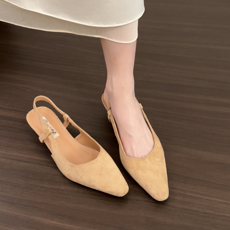 happyfeeling French retro style pointed toe low heel sandals for women 2026 new summer suede thin happyfeeling French retro style pointed toe low heel sandals for women 2026 new summer suede thin