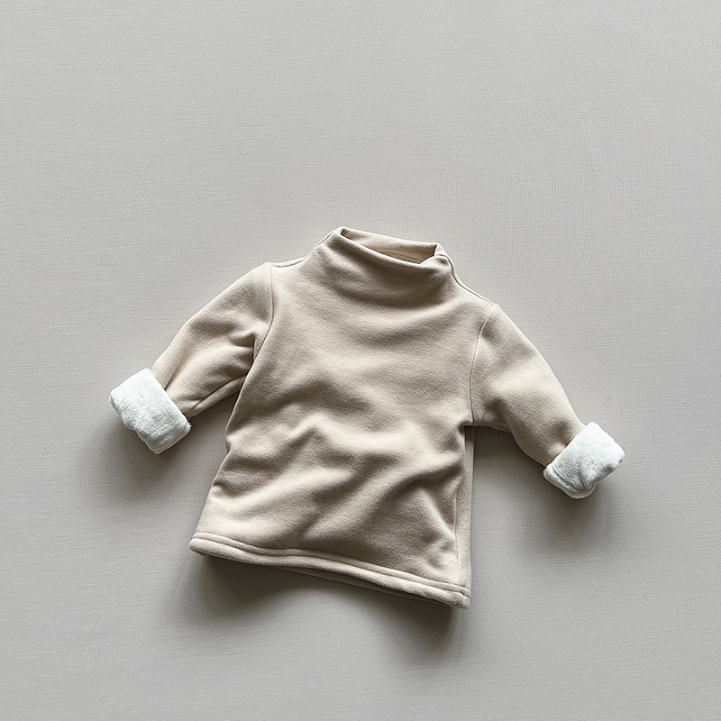 Camiseta térmica infantil de invierno con forro polar a rayas para niños pequeños y niños, nuevo estilo otoño-invierno 2025, top cálido y grueso para niños y niñas, a la moda.
