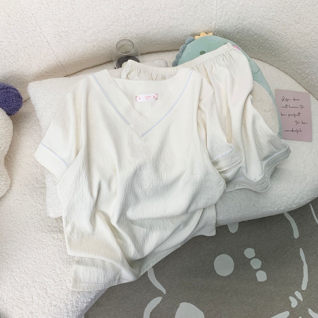 Al por mayor transfronterizo nuevo pijama dulce de verano nubes de algodón impresión de dibujos animados de cuello V hoodie set de ropa para el hogar