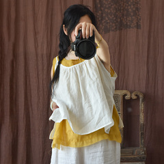 清吅禾/夏季原創文藝復古百搭 寬鬆大碼砂洗亞麻外穿內搭吊帶上衣