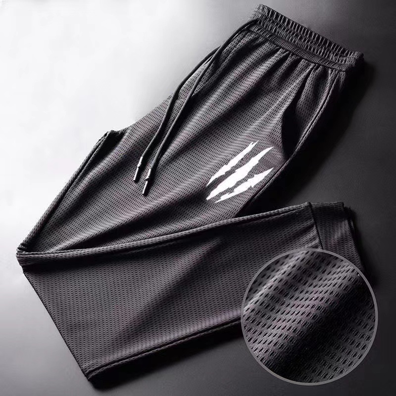 空调裤男士冰丝休闲裤夏季薄款网眼速干裤男运动大码宽松束脚裤