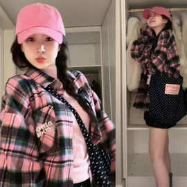 春季女装长袖格子衬衫女外穿内搭时尚叠穿宽松休闲衬衣上衣女洋气