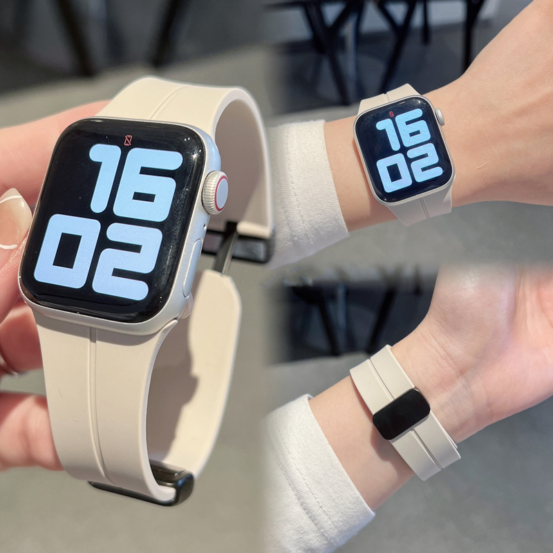 Applicable to Apple Huaqiang North Watch with S10/S8/S9/M16 New Advanced Buckle with Silicone Folding Magnetic Buckle