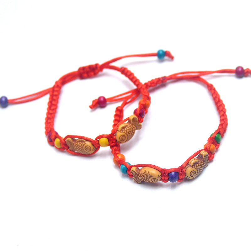 Красные веревочные бусины Рыбы (1 корень