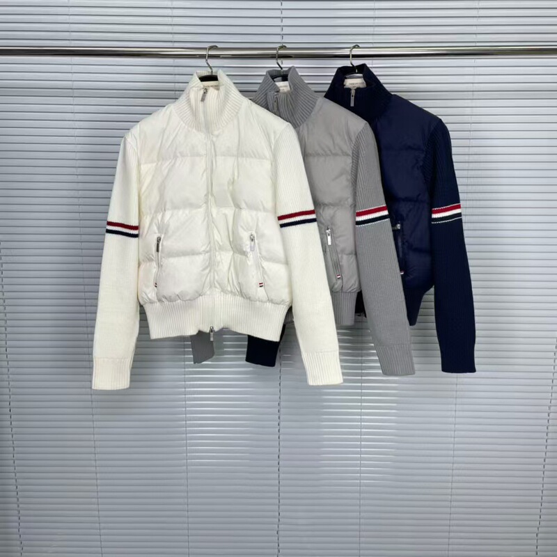 TB New College Style Color Sleeve Bar Ribbon Knitted Stitching Collar Short White Duck Down Jacket Casual Jacket TB New College Style Color Sleeve Bar Ribbon Knitted Stitching Collar Short White Duck Down Jacket Casual Jacket