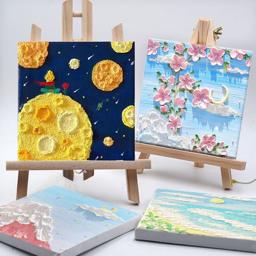 diy mini texture painting handmade material package small picture frame with easel quartz sand acrylic digital oil painting the little prince