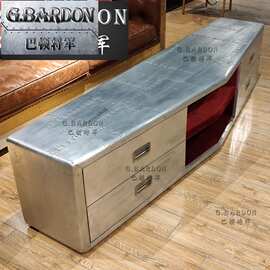复古金属机翼电视柜铝皮铆钉个性工业风后现代主义复古家具客厅柜