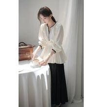 2025超火两件春装小香风气质名媛长袖缎面衬衫女独特绝美两件套装