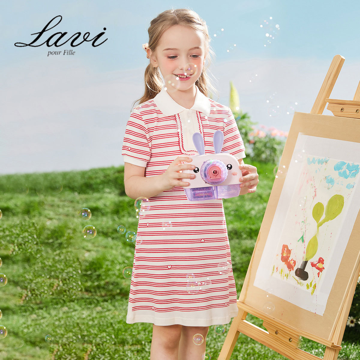 Ropa infantil LAVI, novedad de verano, vestido a rayas para niñas, vestido tipo Polo, vestido informal de línea A para niños medianos y grandes, vestido largo