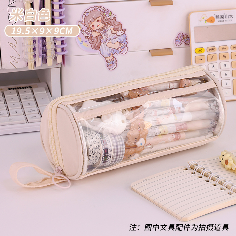 Estuche para lápices transparente con cilindro en la temporada escolar, caja de lápices multifuncional de alto valor para estudiantes de primaria y secundaria, caja de papelería de gran capacidad
