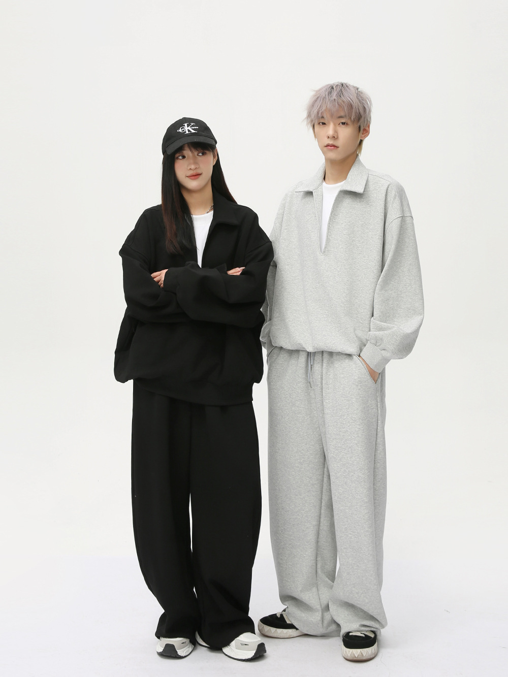 MTLCLOTHES Hombres| Coreano sólido minimalista estilo deportivo casual diario V-collar suelto conjunto versátil