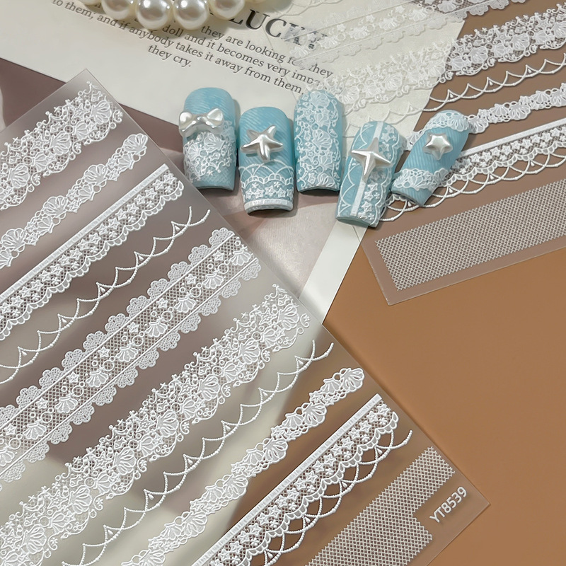 Ant Pattern White Lace Nail Stickers Shell French Gentle Style Ultra-thin Embossed Nail Decoration Stickers YT8539 Ant Pattern White Lace Nail Stickers Shell French Gentle Style Ultra-thin Embossed Nail Decoration Stickers YT8539