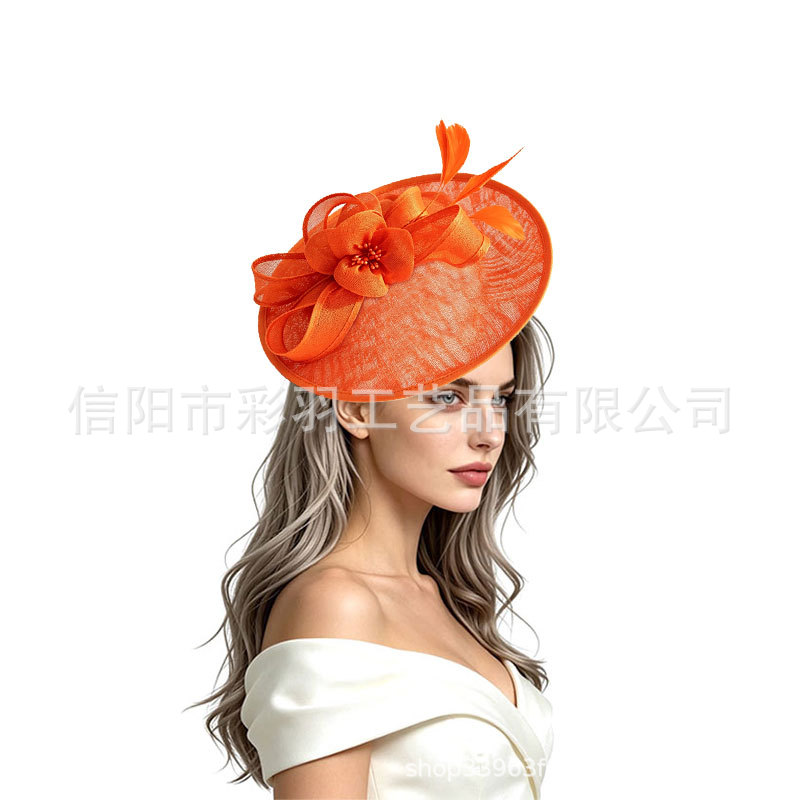 European and American style creative brimmed hats, fashionable floral-decorated hats, imitation linen top hats, party hats, vintage and high-end headwear, wholesale
