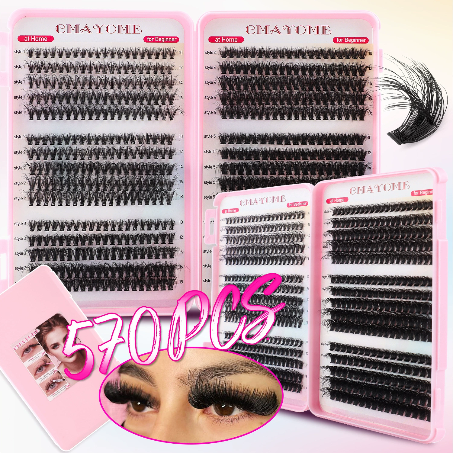 False Eyelash Set, Mixed Dense DIY Cluster Lashes 570 pcs, Multi-length & Densities
