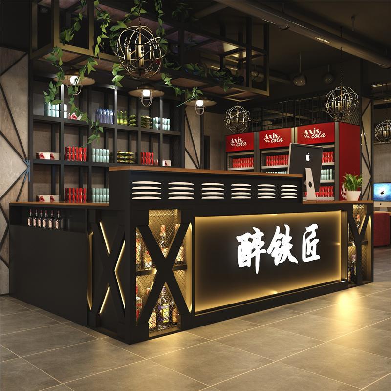 Retro Industrial Style Cash Register Counter, Commercial Restaurant Front Desk, Reception Desk, Bar Table, Bar Counter, Corner Bar Counter
