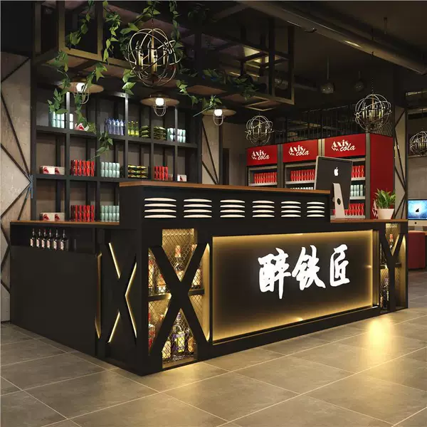 Retro Industrial Style Cash Register Counter, Commercial Restaurant Front Desk, Reception Desk, Bar Table, Bar Counter, Corner Bar Counter
