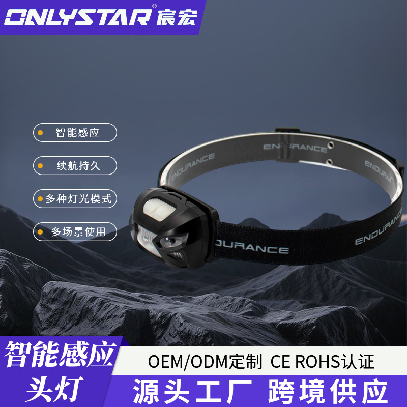 Cross-Border New Model Headlamp with Warning Red Light, Outdoor Fishing, Running, Sports, Waterproof, Android Charging Headlamp