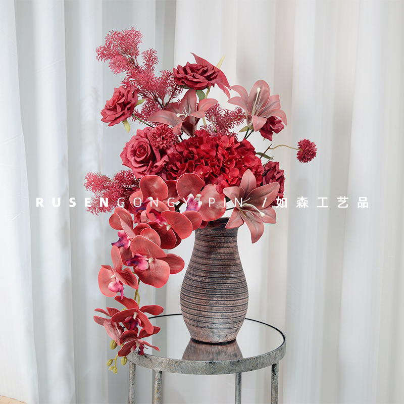 Diseñador con lujo ligero Monet estilo Phalaenopsis combinación de flores artificiales ramo falso boda decoración del hogar sentido de alta gama