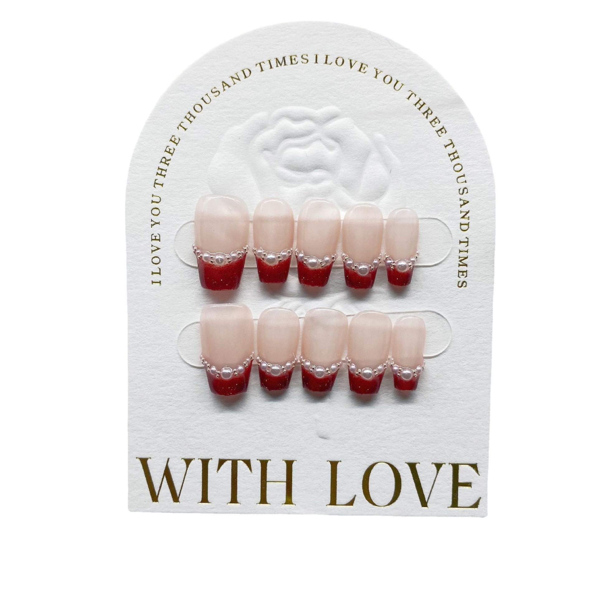 Hecho a mano de fototerapia manicura venta al por mayor Yi dedo desgaste uñas rojo francés etiqueta engomada del clavo las mujeres embarazadas pueden usar parche de uñas