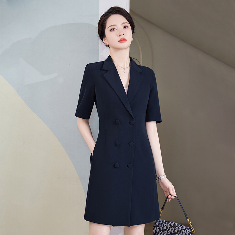 Navy Blue Suit Dress for Women, High-End Summer Short-Sleeved Manager Work Attire, Formal Etiquette Reception Work Dress Navy Blue Suit Dress for Women, High-End Summer Short-Sleeved Manager Work Attire, Formal Etiquette Reception Work Dress