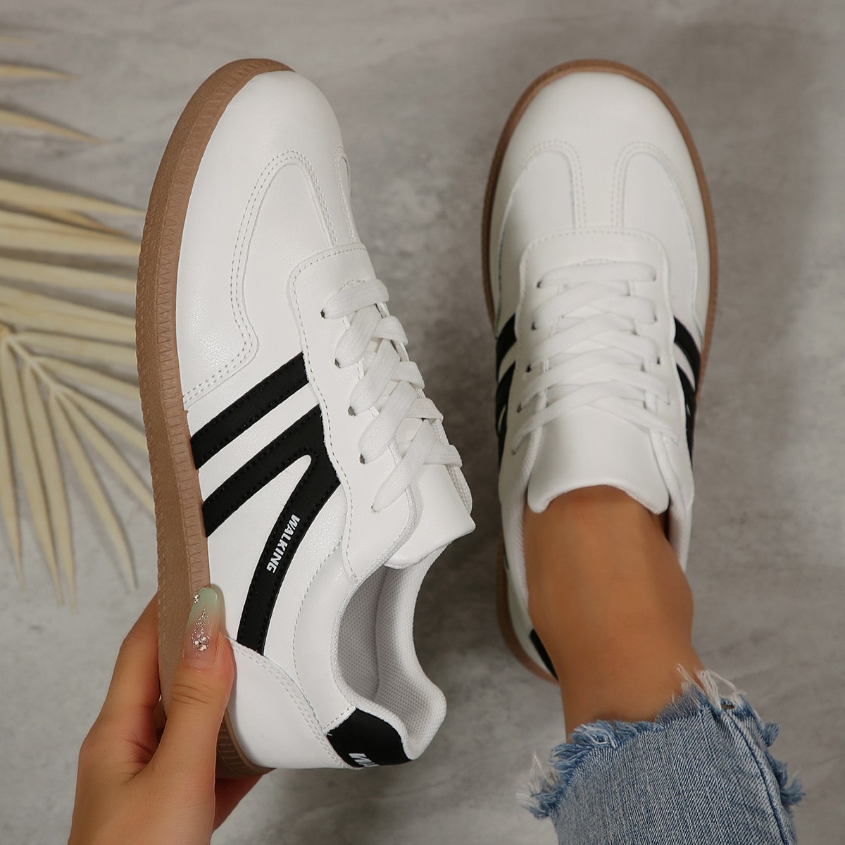 跨境女士大码德训鞋运动鞋2025年新款欧美复古拼色平底单鞋女批发