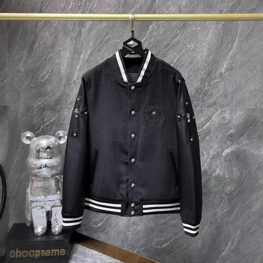 2024 осень и зима новая CH Crow Sanskrit Cross Wool leather sleeve сшитая вышивка базовая форма для мужчин и женщин