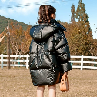 白鸭绒连帽加厚女童羽绒服2025年秋冬新款韩版童装中长款面包棉服