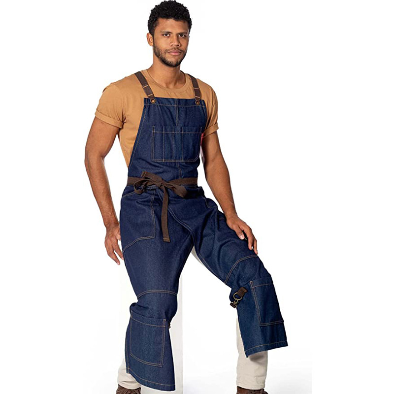 Amazon nuevo delantal de lona pantalones de pierna dividida correa ajustable cruzada delantal de mezclilla multicolor al por mayor