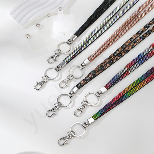 Cross-border fashion multi-color water crystal long pendant necklace phone chain ID badge holder strap wholesale manufacturer