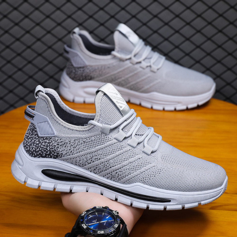 休闲男鞋子春季低帮时尚休闲运动鞋夏季新款飞织透气男鞋网面轻便
