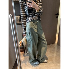 摩且 本期自留款 美式复古大口袋水洗高腰休闲宽松工装裤 MQ0765