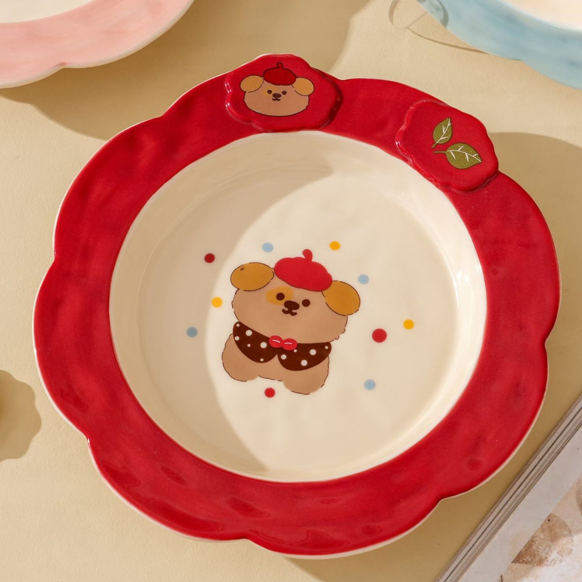 Personalidad creativa de dibujos animados plato de cerámica de animales encantador vajilla acompañante regalo lindo divertido plato de encaje hecho a mano en relieve plato de postre