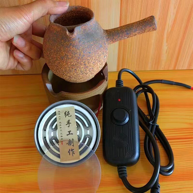 Yunnan Coarse Pottery Tea Brewing Set with Earthenware Gongdao Cup, Glass Teapot, Chinese-Style Electric Stove, Gansu Teapot Set
