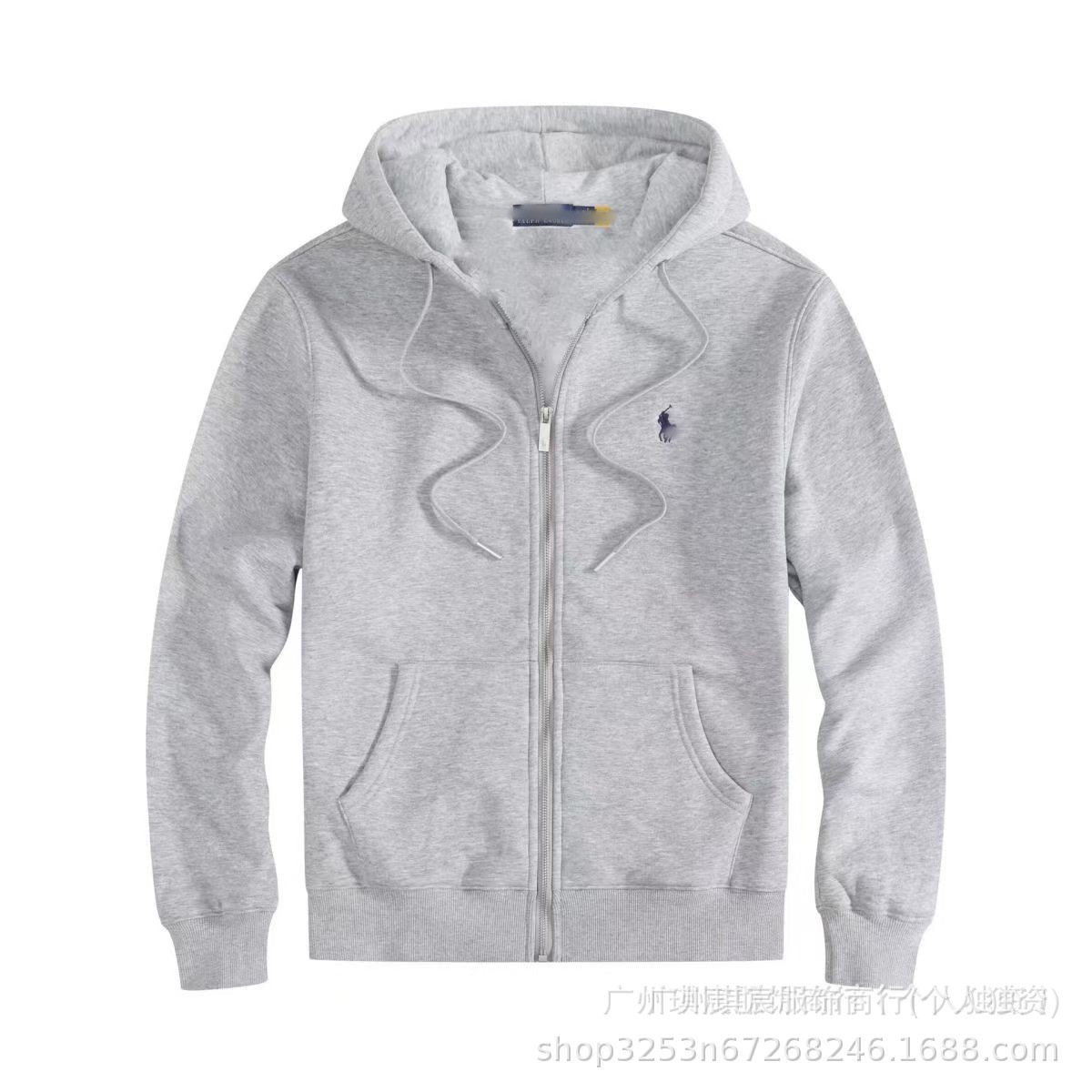 Dış Ticaret Çapraz Sınır Yeni Model LF Küçük At Fermuar İşlemeli Hırka Rahat Geniş Kesim Polar Iç Astar Çekme Bağı Kapşonlu Ceket