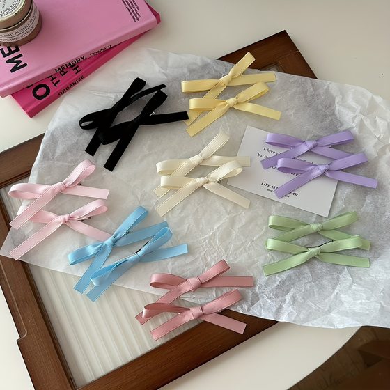 9cm Bow Ins Hairpin Girl Ballet Style Side Clip Hairpin Multicolor Polyester Cotton Ribbon Duckbill Clip Headwear
