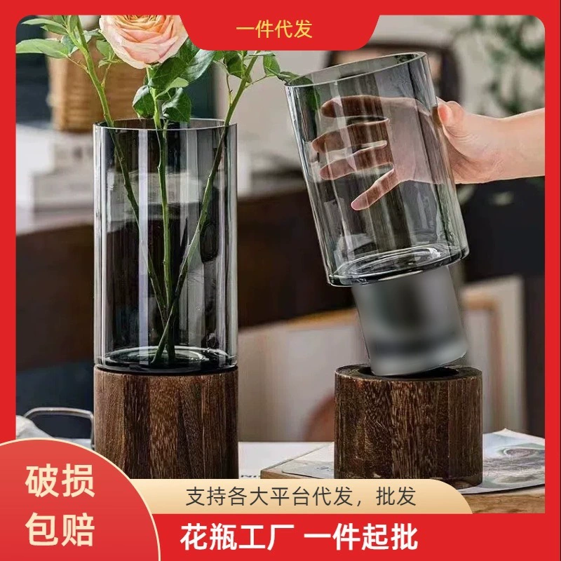 Простая креативная деревянная акриловая ваза с серебряной ивкой ваза с гидропонным обогащением бамбука большая ваза для украшения гостиной