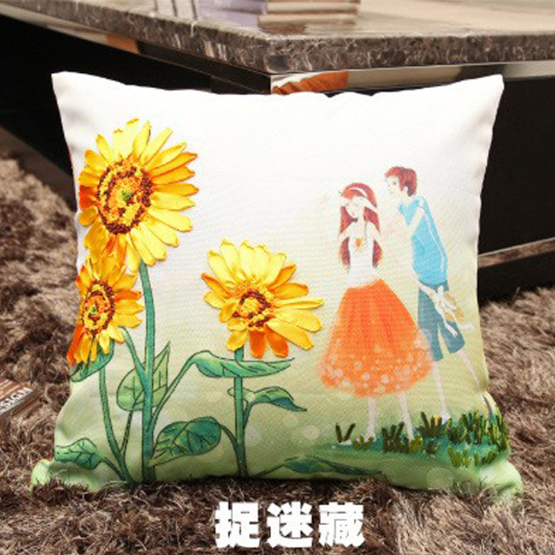 Fábrica al por mayor de color de impresión bordado de la cinta hecha a mano DIY paquete de material cojín funda de almohada flor frente mariposa volando doble platillo Flying dance