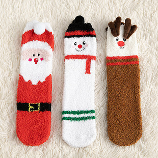 Christmas socks parent socks elk floor socks sleep socks lint-free Santa Coral velvet socks
