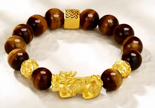 Yunnan Sand Gold Light Luxury Fashion Dominant Tiger Eye Stone Wealth Bringing Plaque Handchain Copper Alloy Jewelry Supply Wholesale