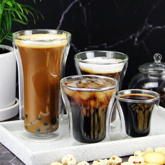 Tazza termica a doppio strato in vetro a forma di vulcano svasato, ideale per bevande come latte e succhi di frutta. Semplice recipiente per bere._voghion.com