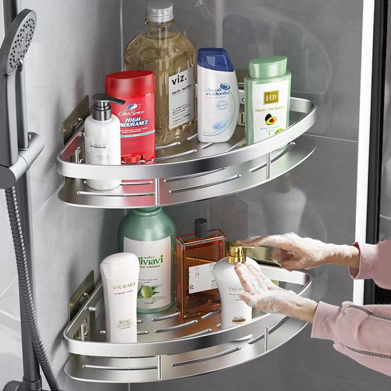FUENTE directo de fábrica al por mayor baño ponche-libre de almacenamiento de rack ventosa pegatinas sin fisuras triángulo rack de almacenamiento