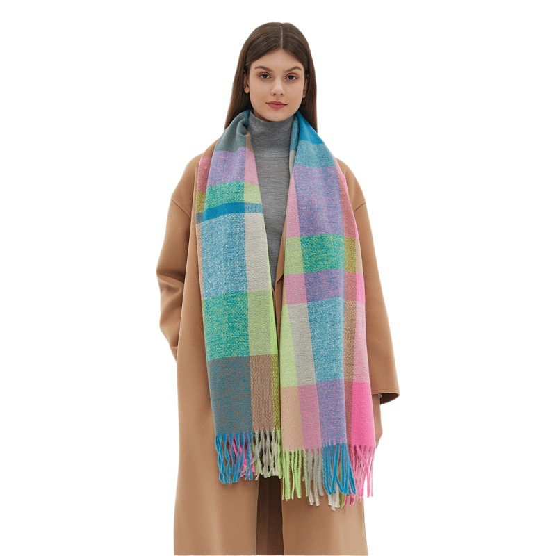 Amazon's Popular Plaid Scarf for Export, Thickened Tassel Scarf for Autumn and Winter, Rainbow Scarf Shawl, in Stock from Manufacturer