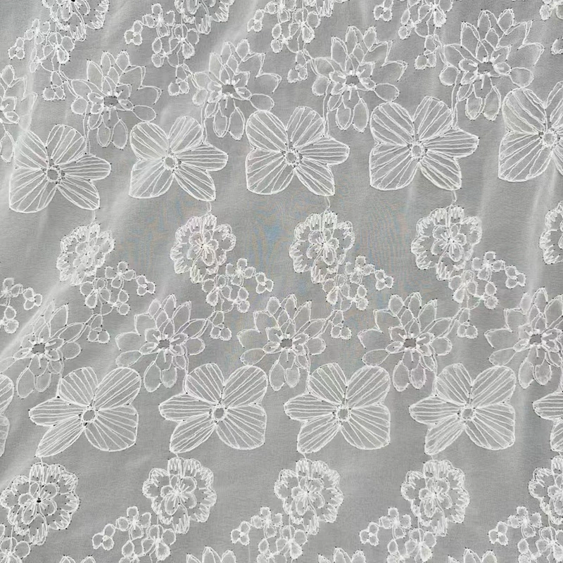 Transparent white shiffon lace wedding dress, cloth, flowered, with embroidery