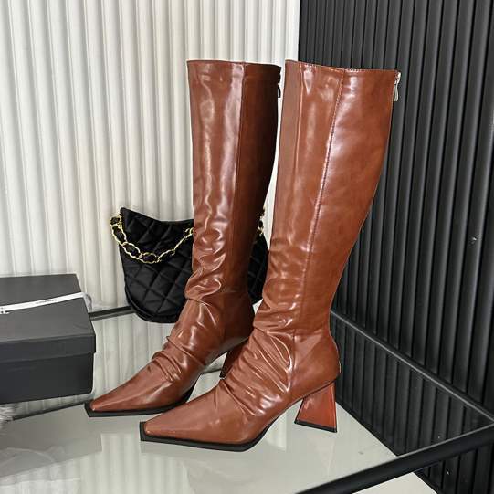 European and American Fashion Thigh-High Stiletto Pleated Slouch Boots for Women, Autumn and Winter Sexy Pointed High-Heeled Over-The-Knee Long Boots for Women