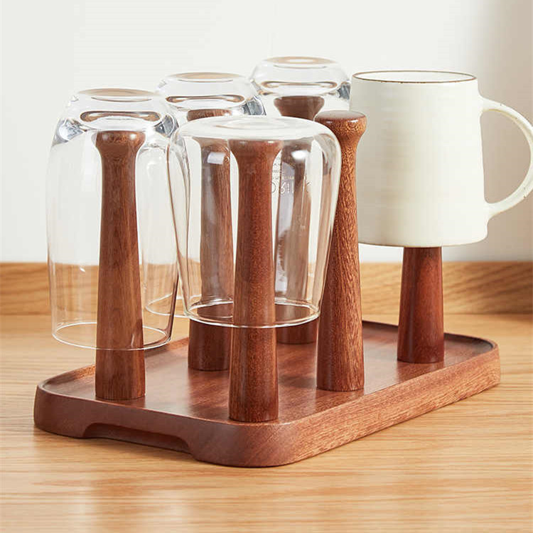 Hogar portavasos de madera maciza taza de té taza de vidrio taza al revés estante de drenaje estante de almacenamiento
