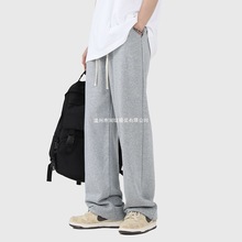 夏季薄款垂坠感直筒宽松百搭运动卫裤高街1/2阔腿休闲长裤子男潮