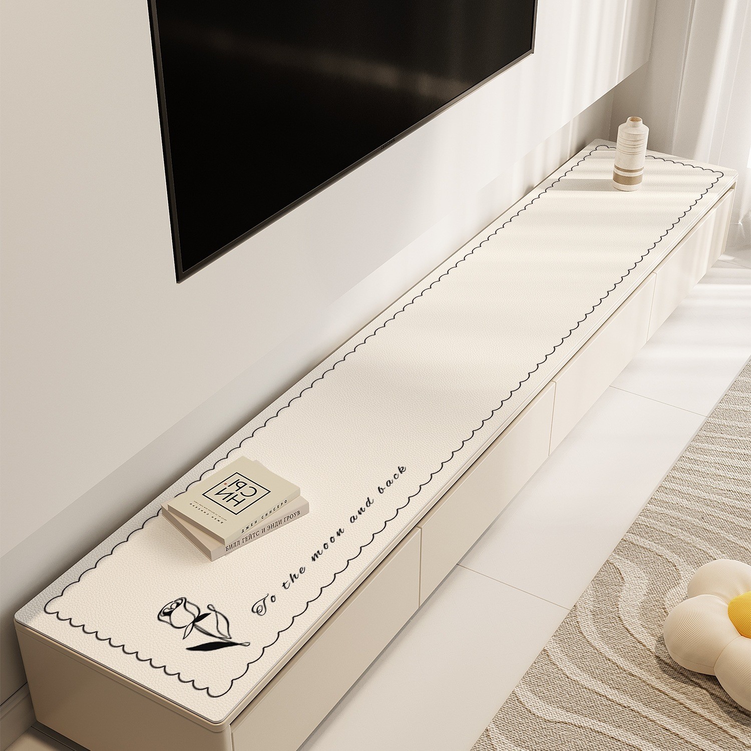 Light Luxury and High-End Tv Cabinet Cover Cloth, Countertop Protection, Long Table Mat, No-Wash Anti-Dirt Entryway French-Style Sideboard Mat